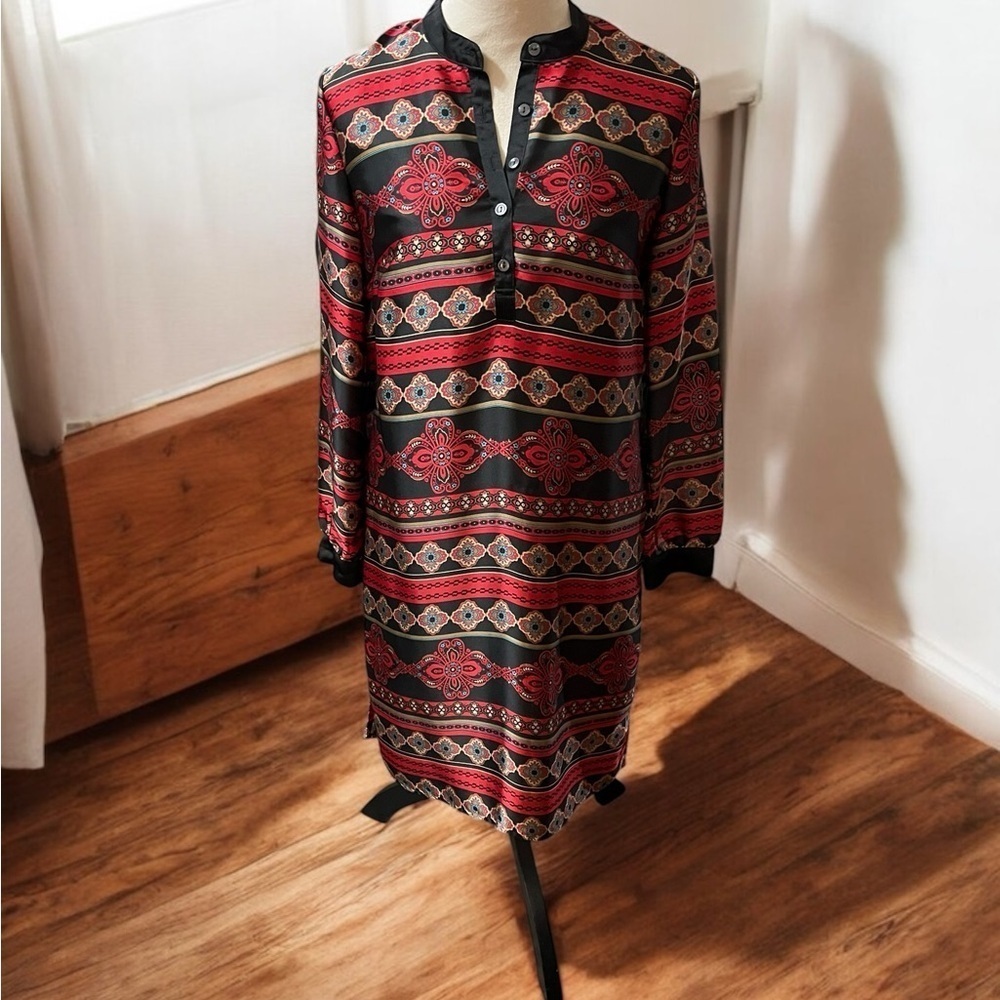 Jones New York Red and Black Patterned Midi Dress 6P